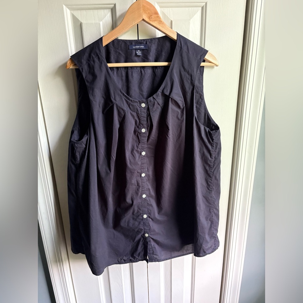 Lands End Womens Navy Blue Sleeveless Button Down Shirt Size 1X (16W-18W)